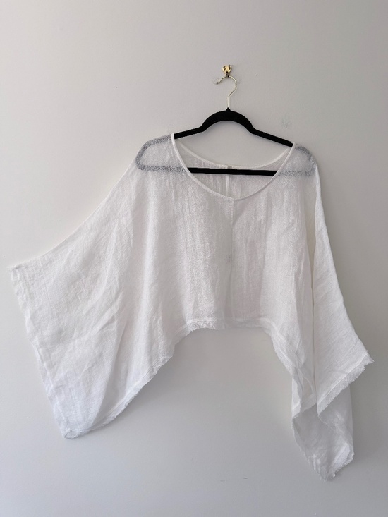Eileen Fisher Tops - Eileen Fisher 100% Linen White Overshirt Kimono Sleeve Lagenlook Layering Sheer